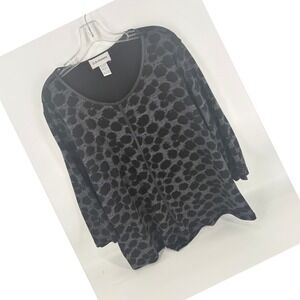 C.D. Daniels Women's 1X Black Gray Polka Dot 3/4 Sleeve Round Neck Blouse Top